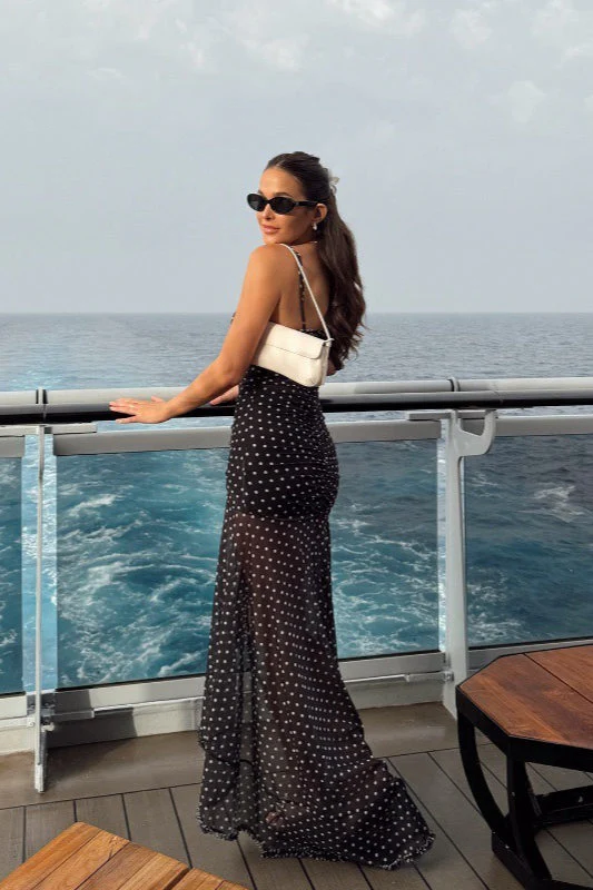 Polka Dot Ruched Lace Mesh Cami Maxi Dress - Image 2