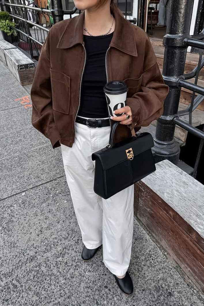 Loose Fit Brown Suede Jacket - Image 2