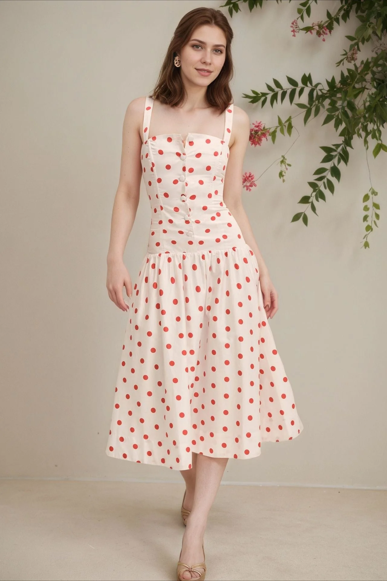 Trendy Polka Dot Cami Bodycon Maxi Dress - Image 2