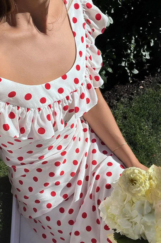 Polka Dot Cami A-Line Ruffled Maxi Dress - Image 2