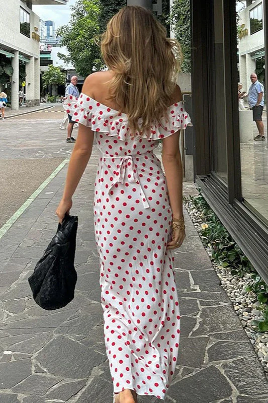 Polka Dot Cami A-Line Ruffled Maxi Dress - Image 3