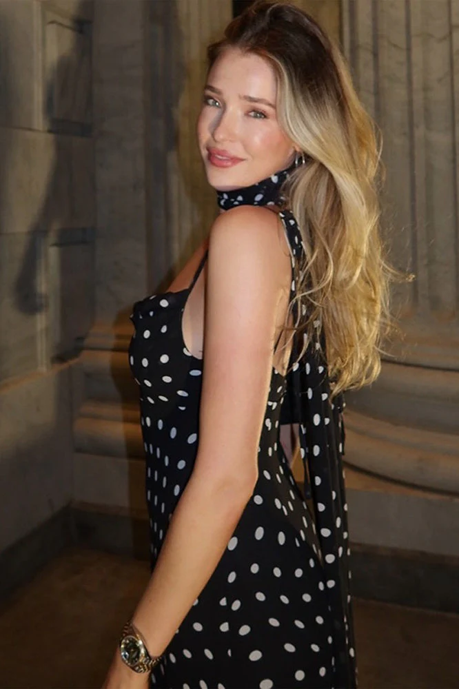Polka Dot Scarf Neck Ruffled Cami Maxi Dress - Image 2