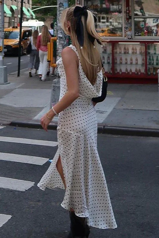 Polka Dot Cami V-Neck Backless Split Maxi Dress - Image 2