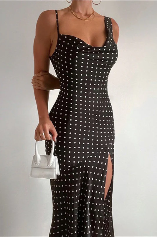 Polka Dot Cami V-Neck Backless Split Maxi Dress - Image 4