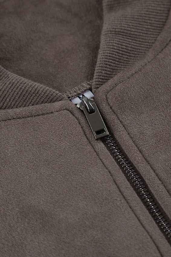 Retro Gray Suede Bomber Jacket - Image 4
