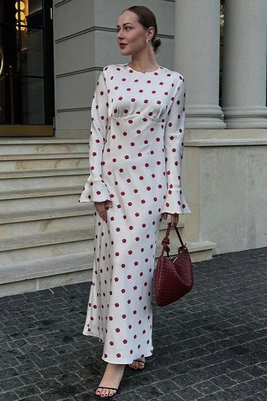 Polka Dot Print Flare Sleeve Maxi Dress - Image 3