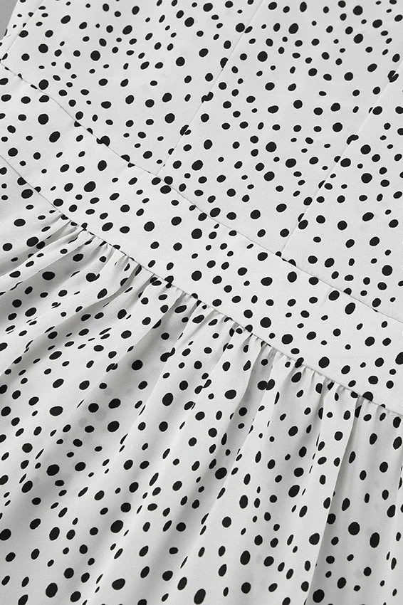 Polka Dot Floral V-Neck Puff Sleeve Maxi Dress - Image 4