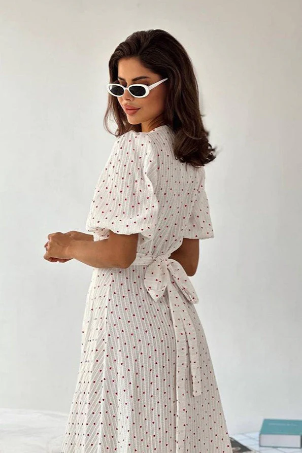 Cotton Heart Print V-Neck Wrap Maxi Dress - Image 2