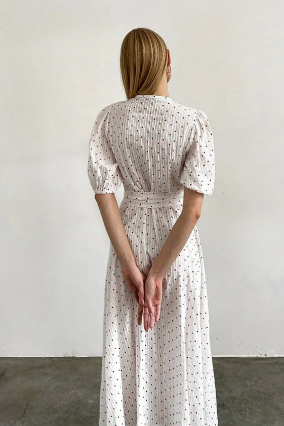 Cotton Heart Print V-Neck Wrap Maxi Dress - Image 4