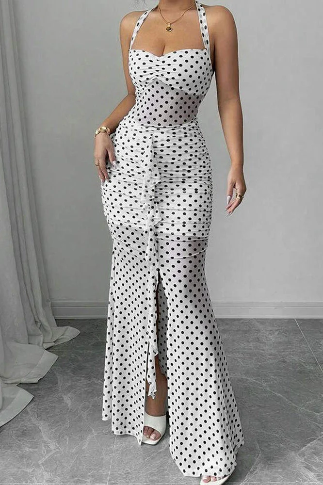 Polka Dot Backless Cami Mesh Maxi Dress - Image 3