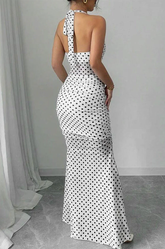 Polka Dot Backless Cami Mesh Maxi Dress - Image 4