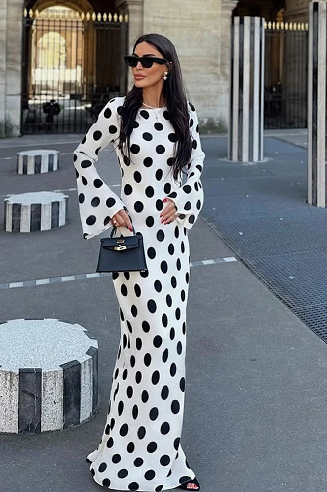 Chic Polka Dot Bell Sleeve Maxi Dress - Image 2