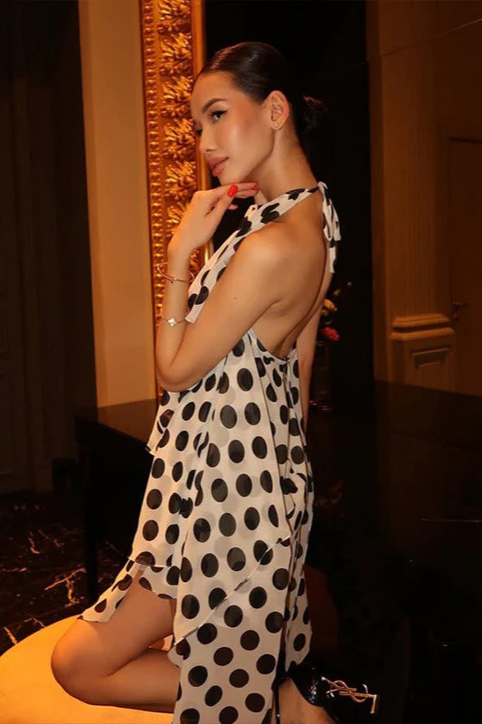 Elegant Polka Dot Halter Sleeveless Maxi Dress - Image 2