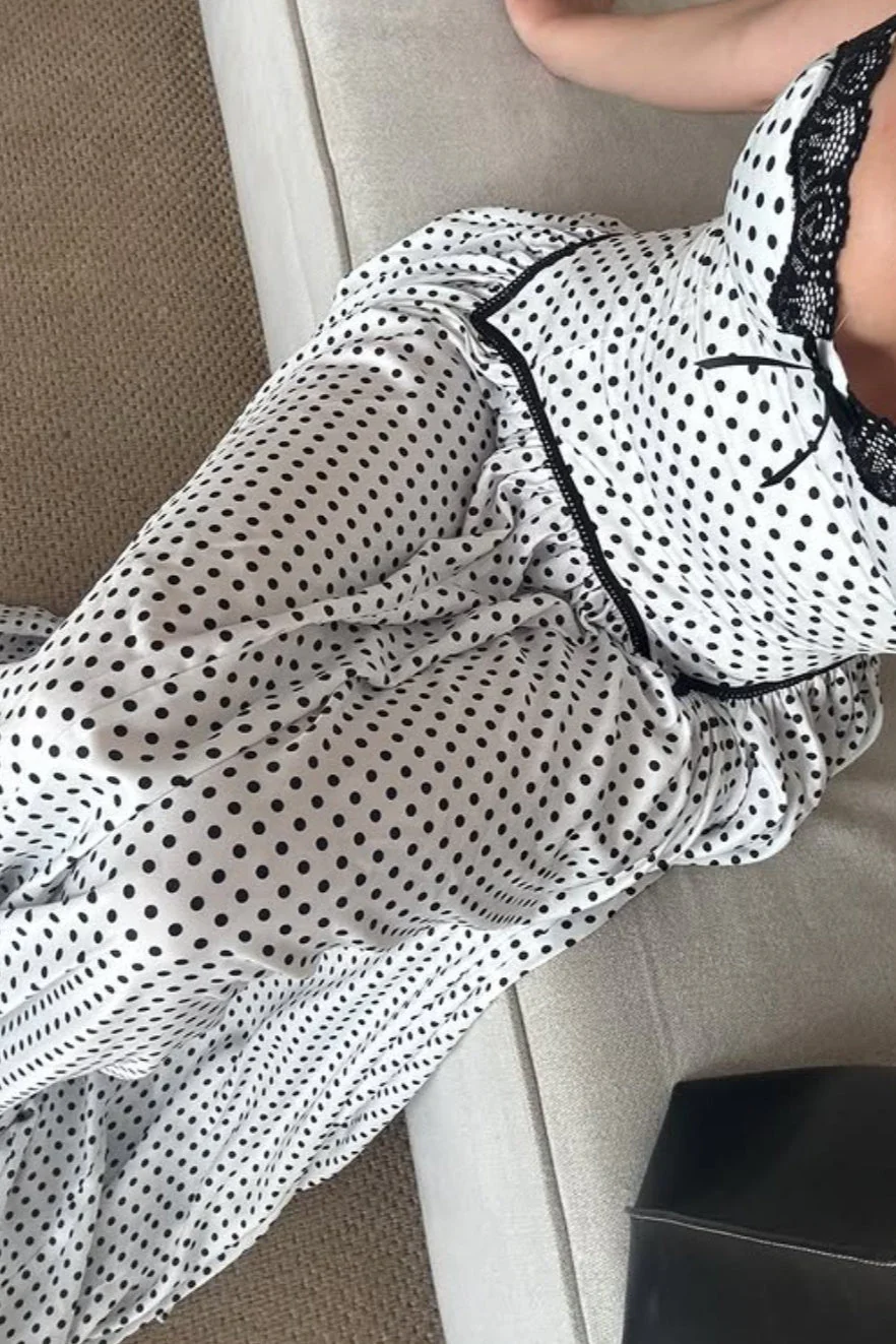 Polka Dot Bow Detail Asymmetrical Maxi Dress - Image 3