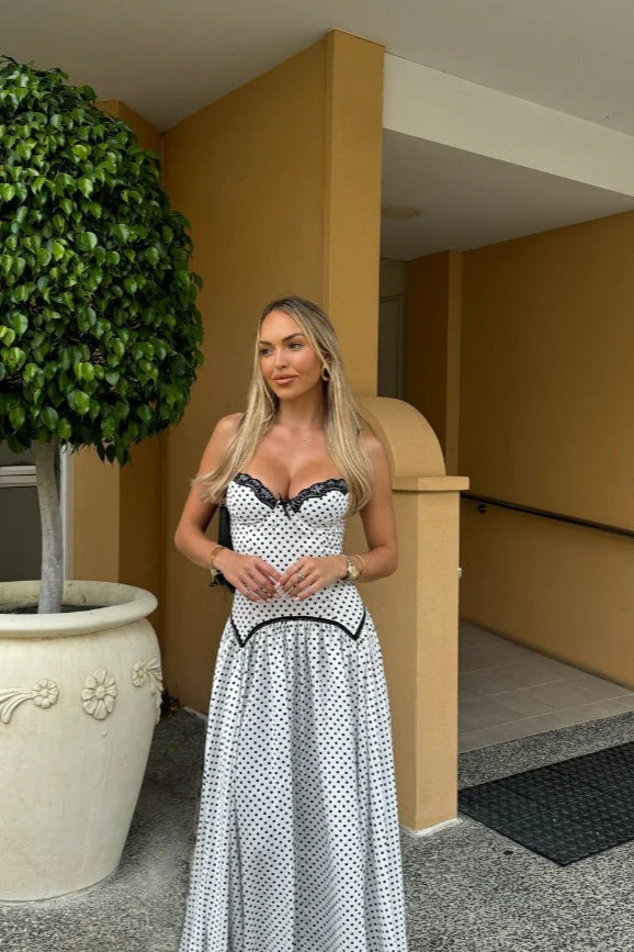 Polka Dot Bow Detail Asymmetrical Maxi Dress - Image 4