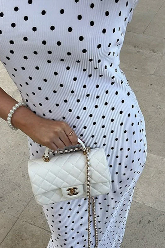 Elegant Polka Dot Round Neck Maxi Dress - Image 3