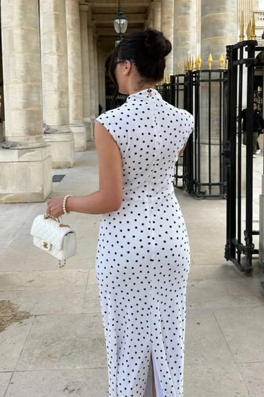Elegant Polka Dot Round Neck Maxi Dress - Image 4
