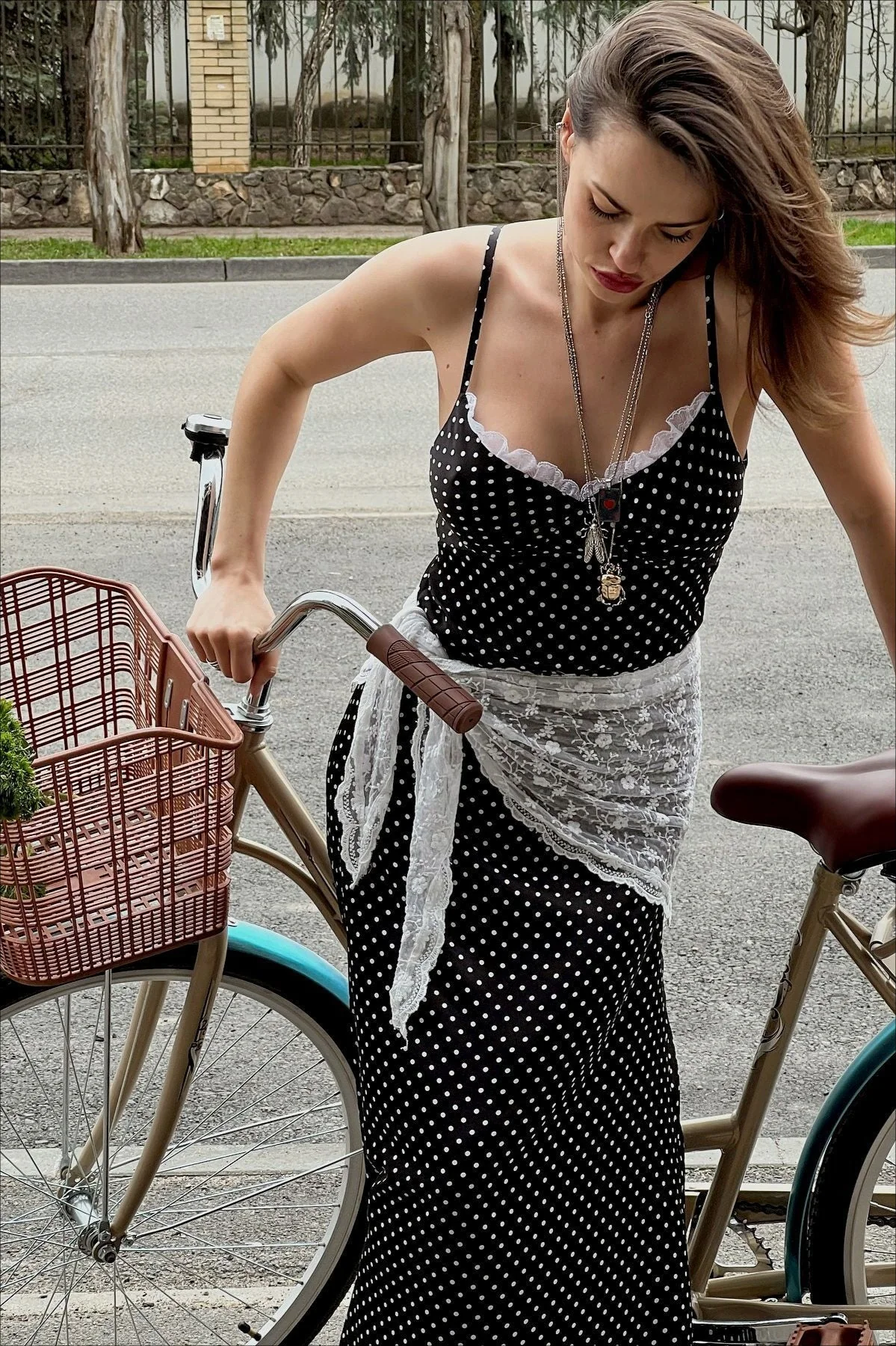 Polka Dot Lace Trim Cami Maxi Dress - Image 2