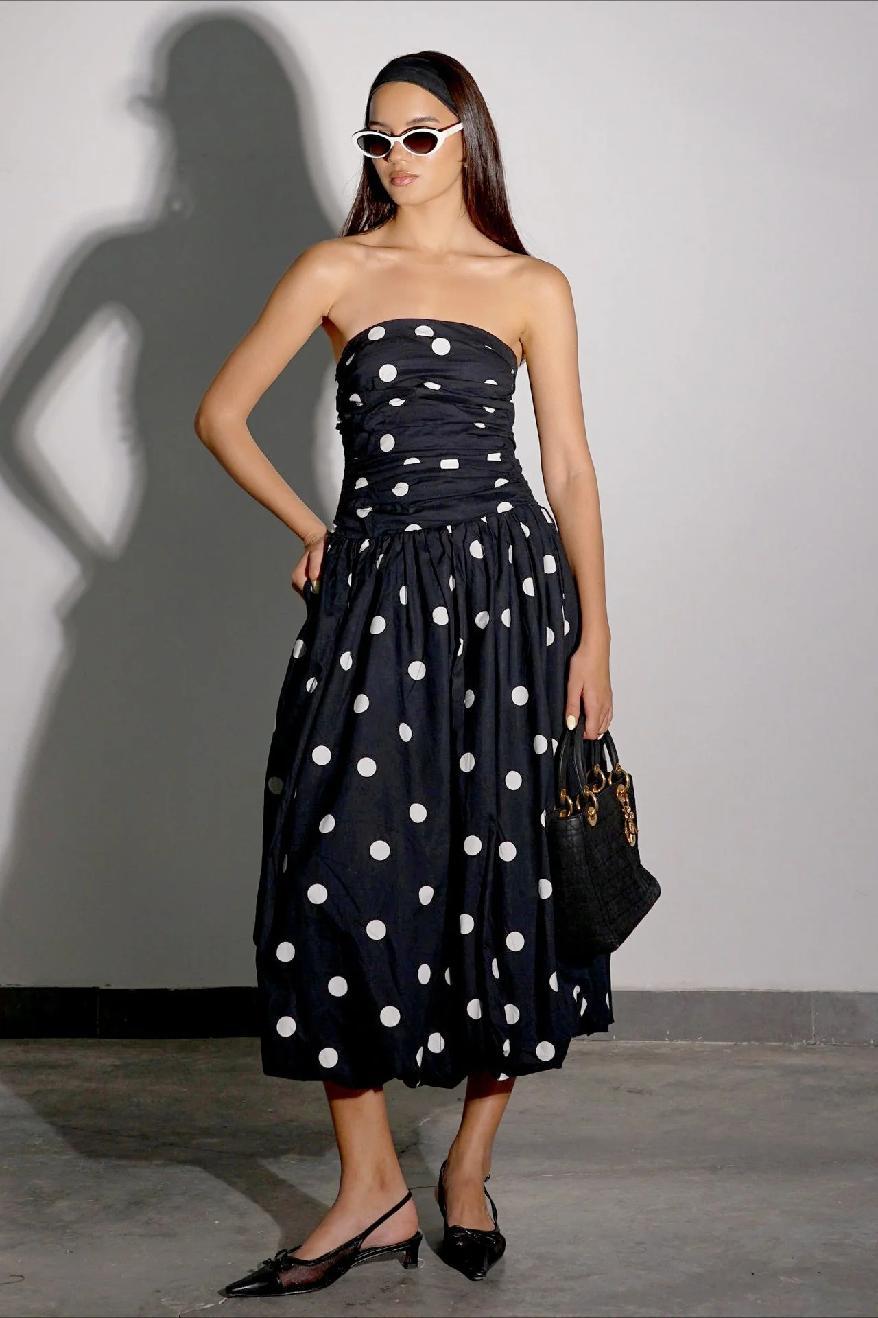 Elegant Polka Dot Strapless Bodycon Maxi Dress - Image 2