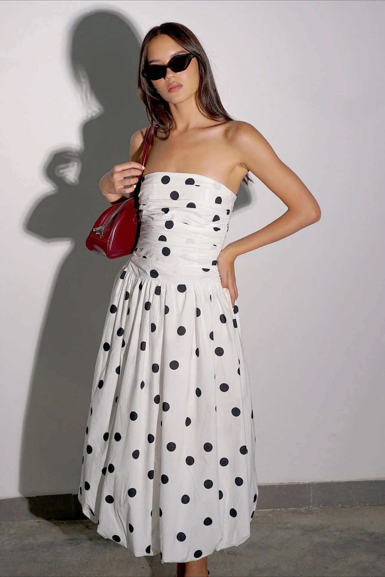 Elegant Polka Dot Strapless Bodycon Maxi Dress - Image 4