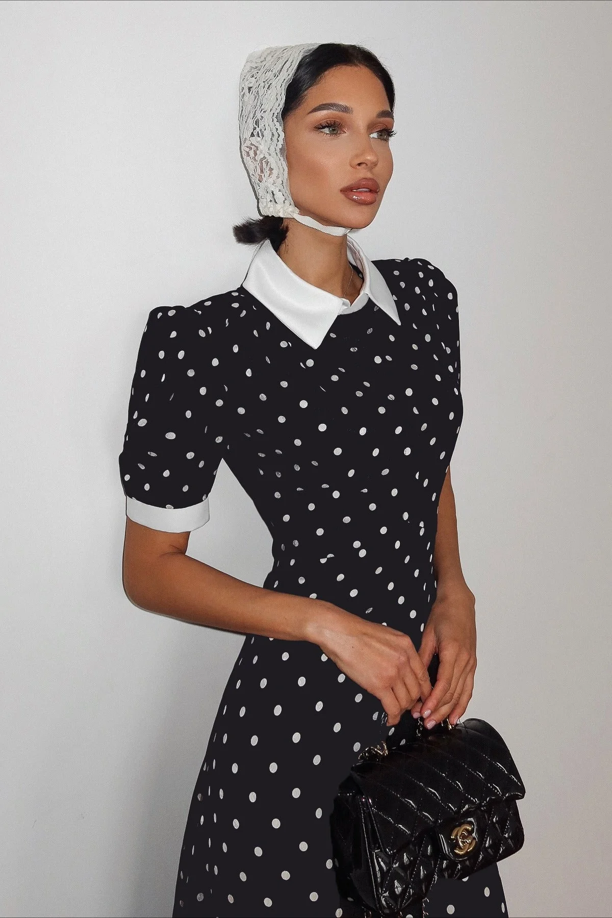 Polka Dot Color Block Waist Cinching Maxi Dress - Image 2