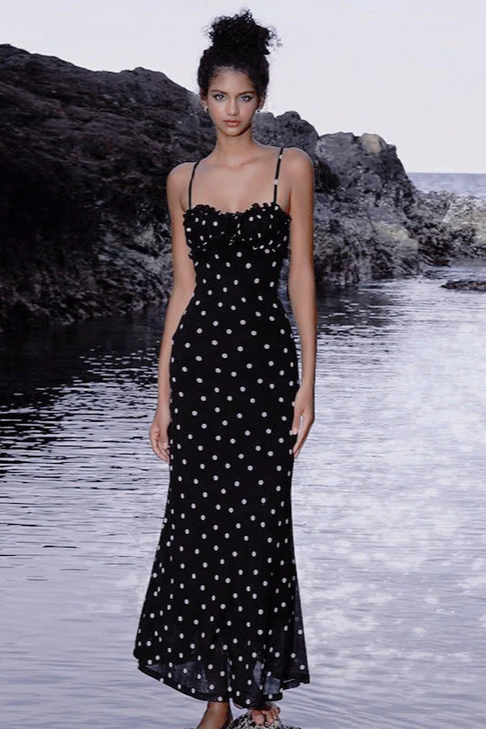 Polka Dot Backless Cami Bodycon Maxi Dress - Image 4