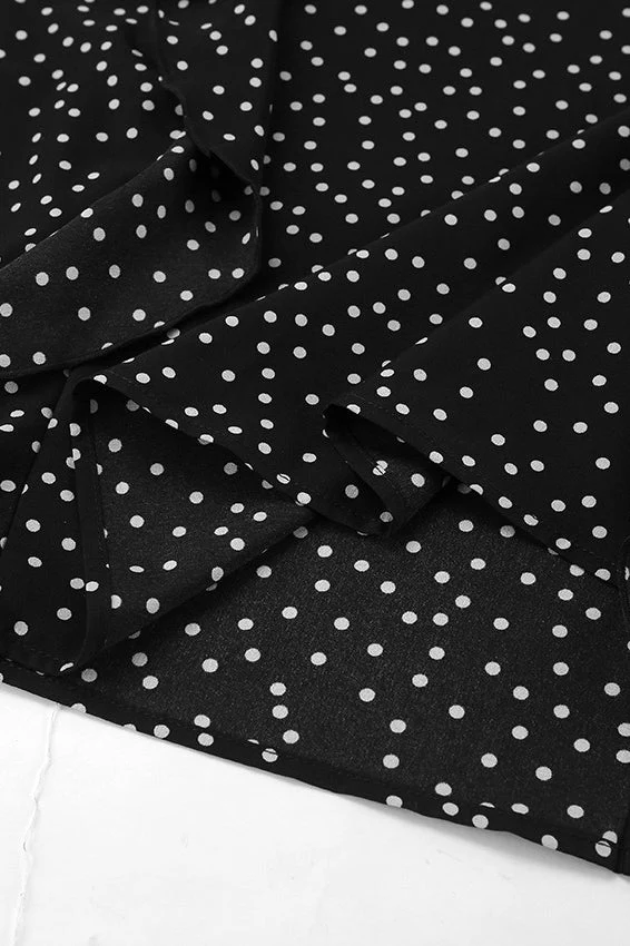 Vintage V-Neck Polka Dot Puff Sleeve A-Line Maxi Dress - Image 4