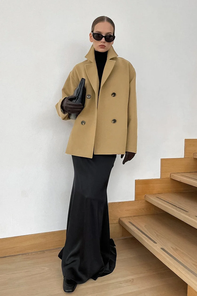 Thick Brown Double Breasted Wool Jacket - Image 4