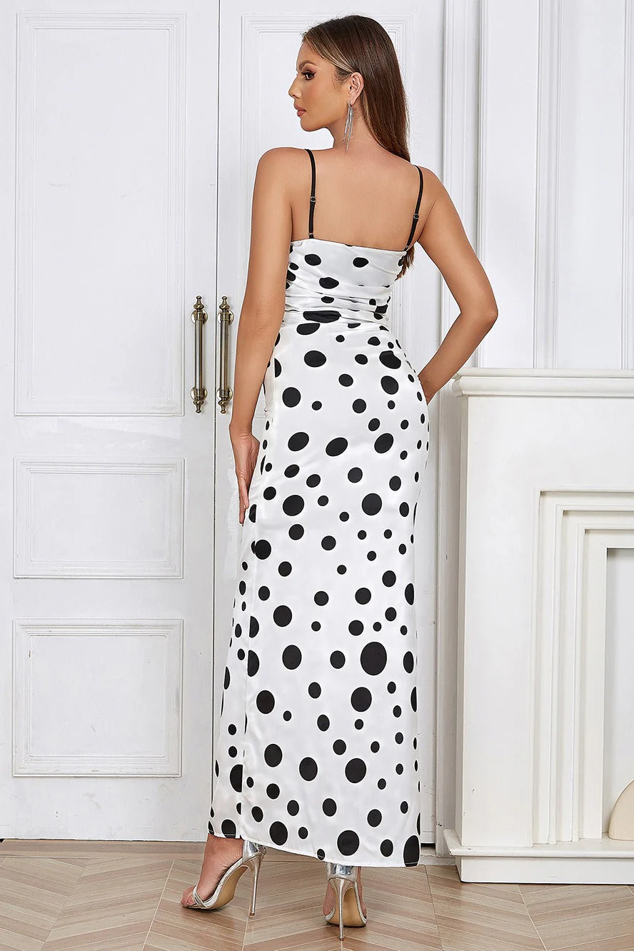 Polka Dot Pleated Cami Maxi Dress - Image 3