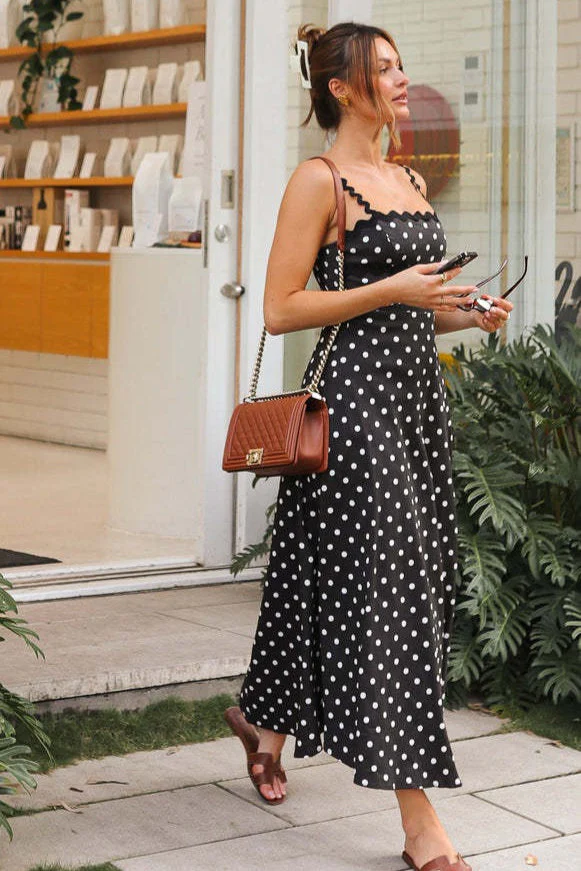 Boho Polka Dot Lace Trim Cami Maxi Dress - Image 2