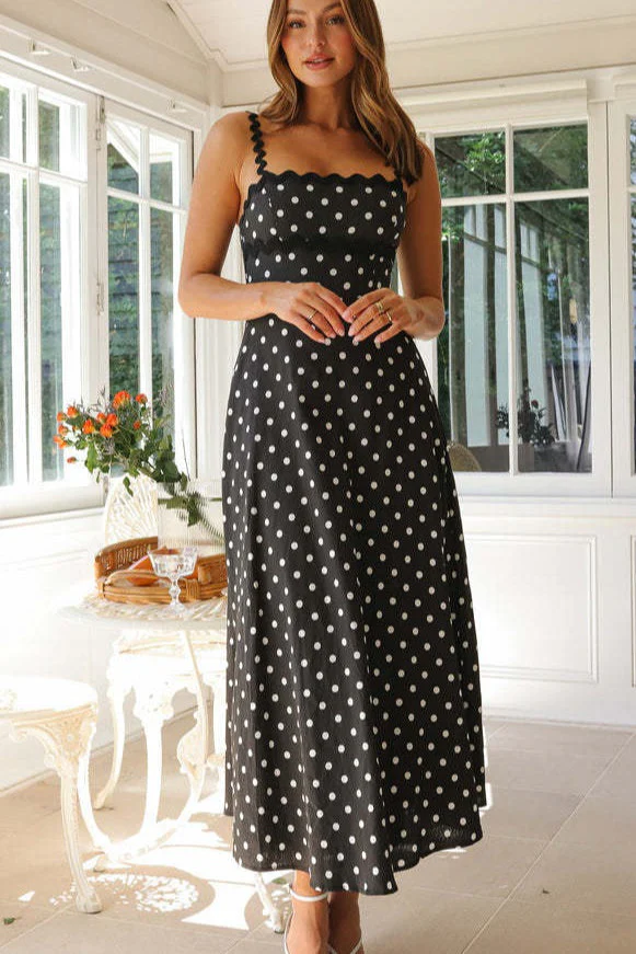 Boho Polka Dot Lace Trim Cami Maxi Dress - Image 3