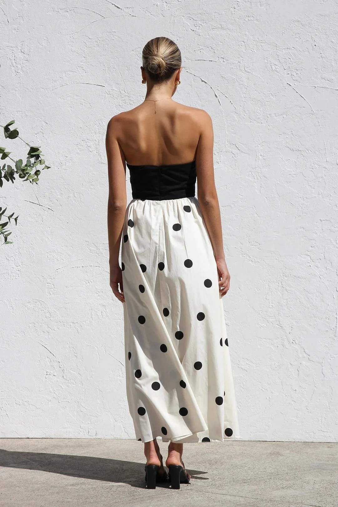 Polka Dot Print Strapless A-Line Maxi Dress - Image 4