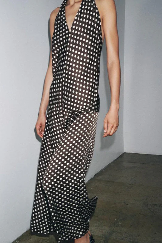 Polka Dot Halter Neck Maxi Dress - Image 3