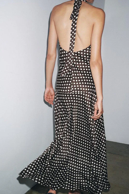 Polka Dot Halter Neck Maxi Dress - Image 4