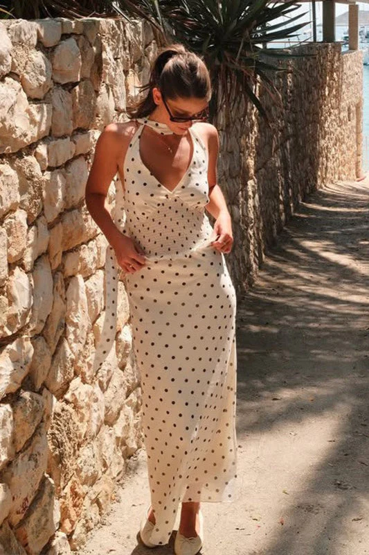 Sexy V-Neck Backless Polka Dot Maxi Dress - Image 4