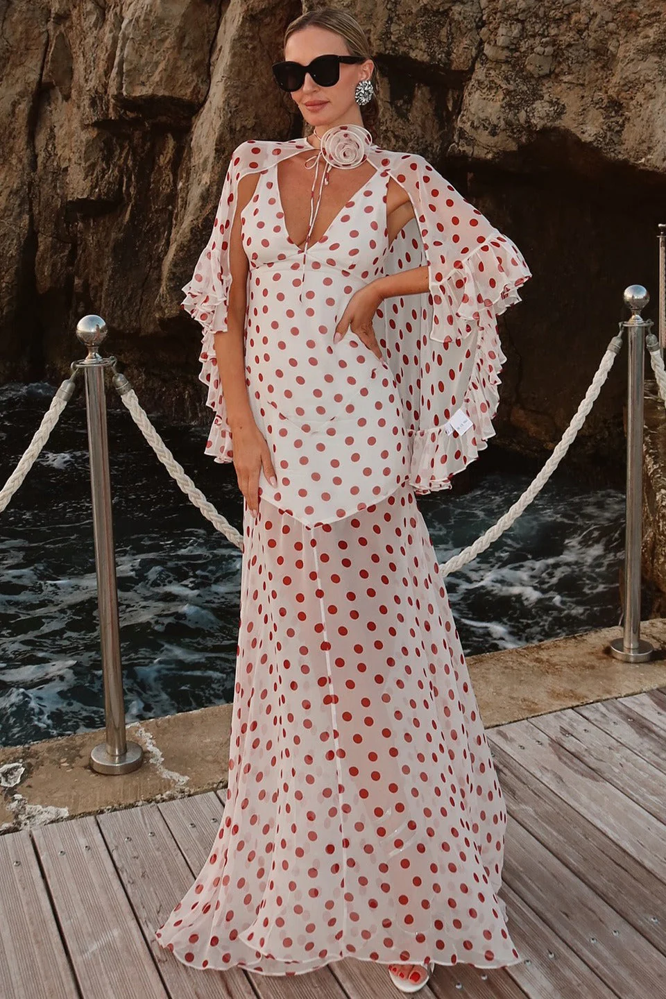 Polka Dot V-Neck Sheer Maxi Dress - Image 2