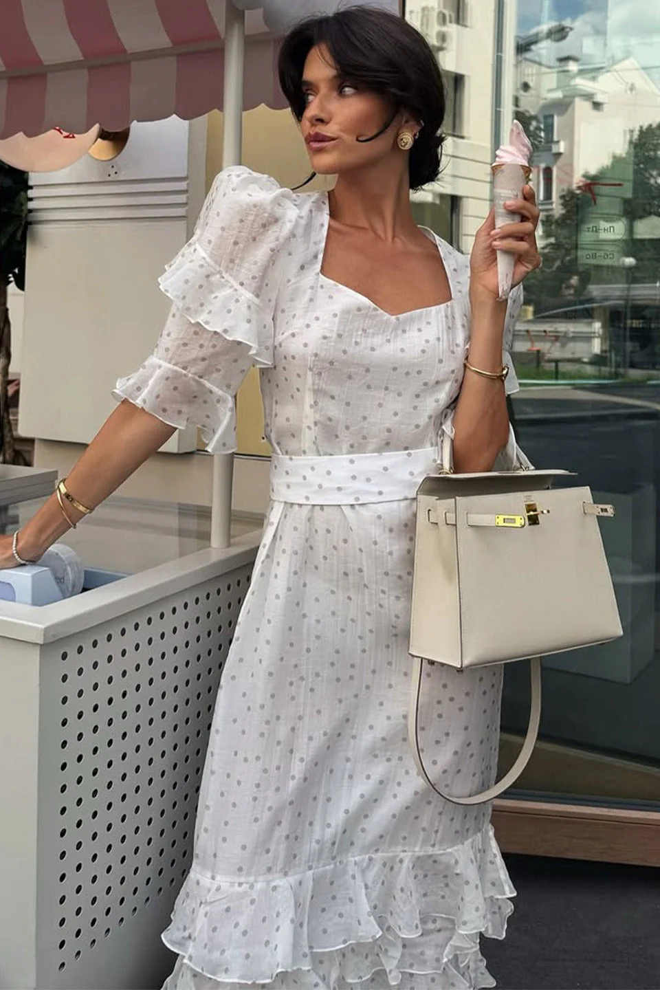 White Puff Sleeve Ruffled Bodycon Maxi Dress - Image 2