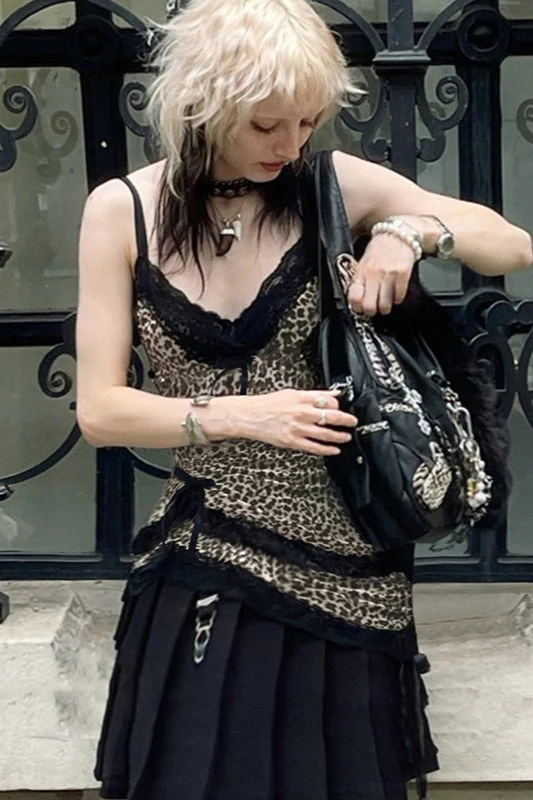 Trendy Asymmetrical Lace Leopard Print Blouse - Image 2