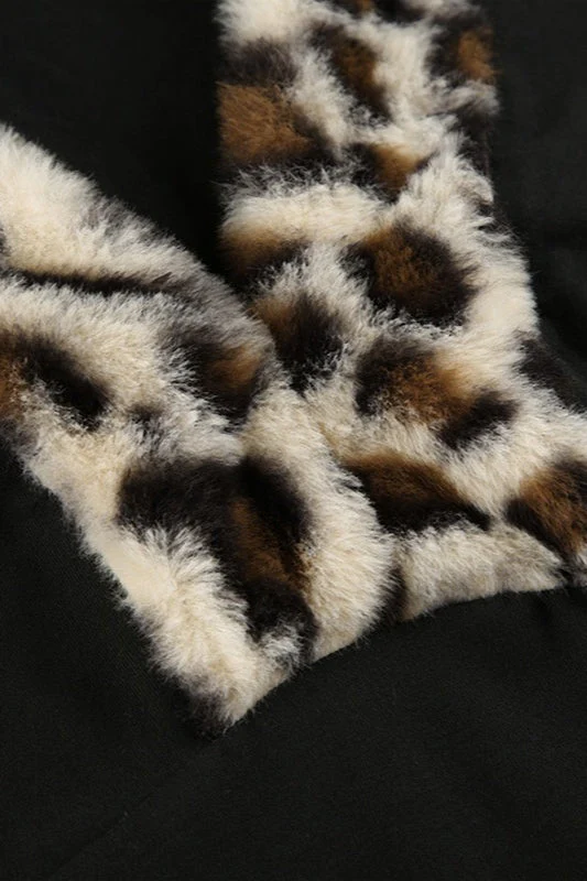 Leopard Print Fleece V-neck Slim Fit Blouse - Image 4