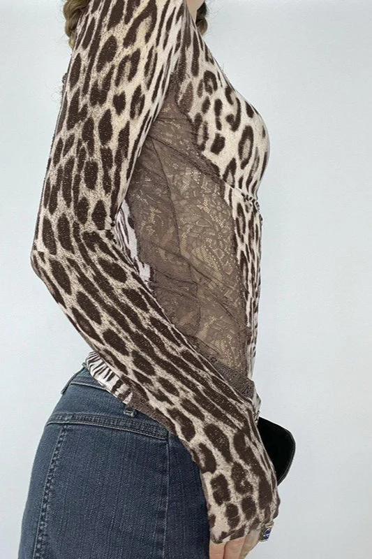 Deep V Neck Leopard Tee Blouse - Image 2