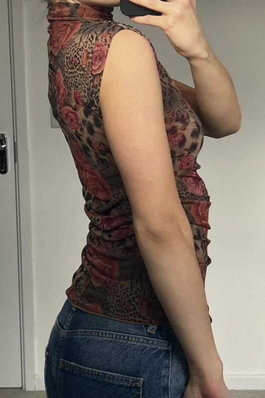 Contrast Print High Neck Blouse - Image 2
