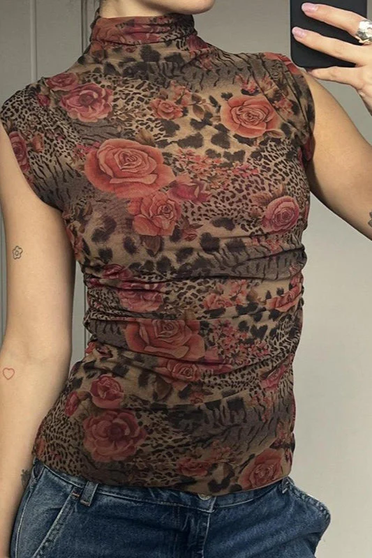 Contrast Print High Neck Blouse - Image 3
