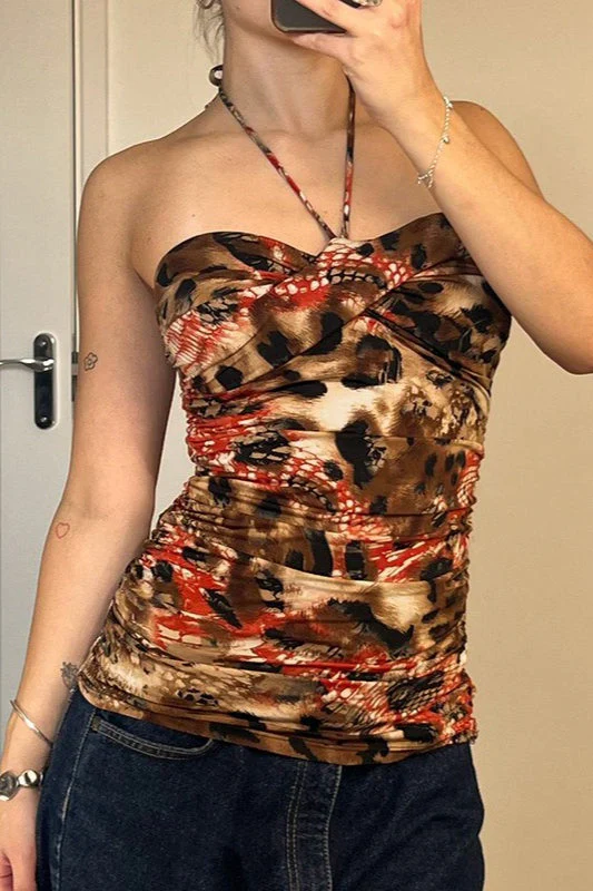 Backless Strappy Print Blouse - Image 2