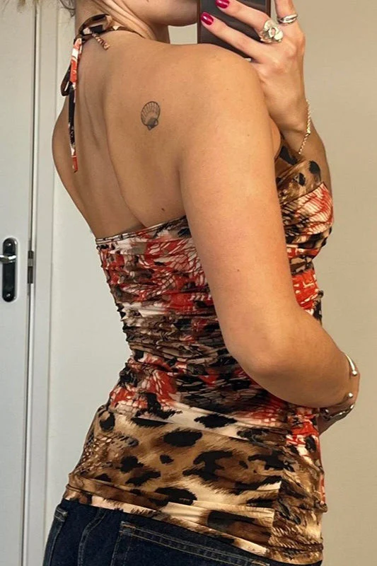 Backless Strappy Print Blouse - Image 3