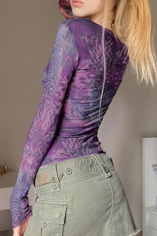 Cross V Neck Printed Blouse - Image 3