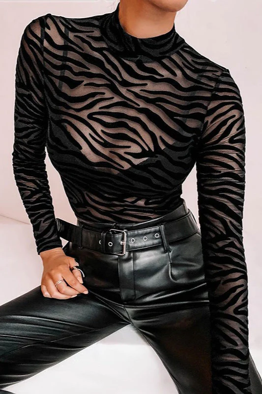 Irregular Stripe Mesh Blouse - Image 3