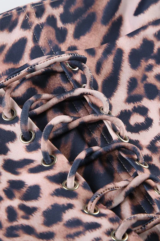 Strapless Leopard Lace Up Crop Top - Image 5