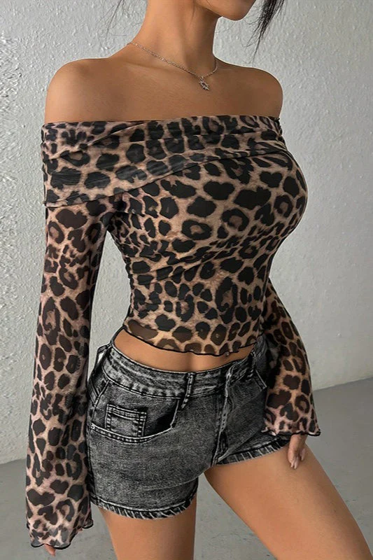 Off Shoulder Leopard Print Crop Top - Image 2