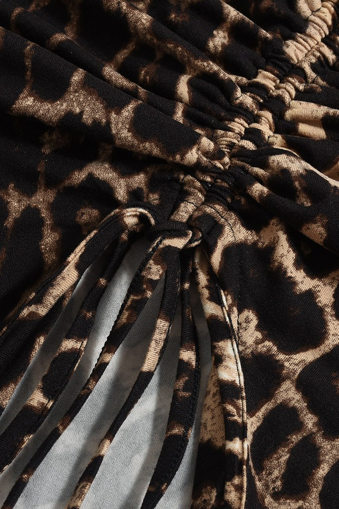 Ruched Leopard Bodycon Crop Top - Image 4