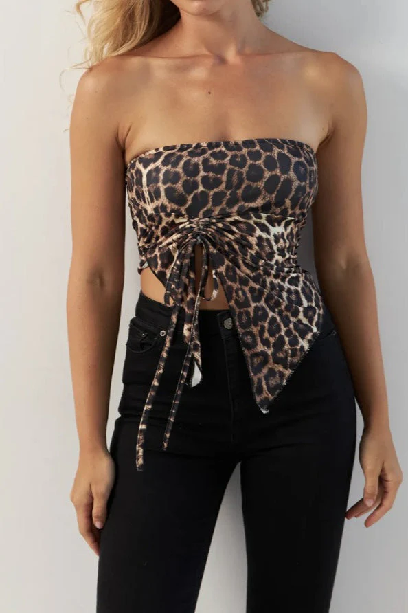 Leopard Print Drawstring Sexy Crop Top - Image 2